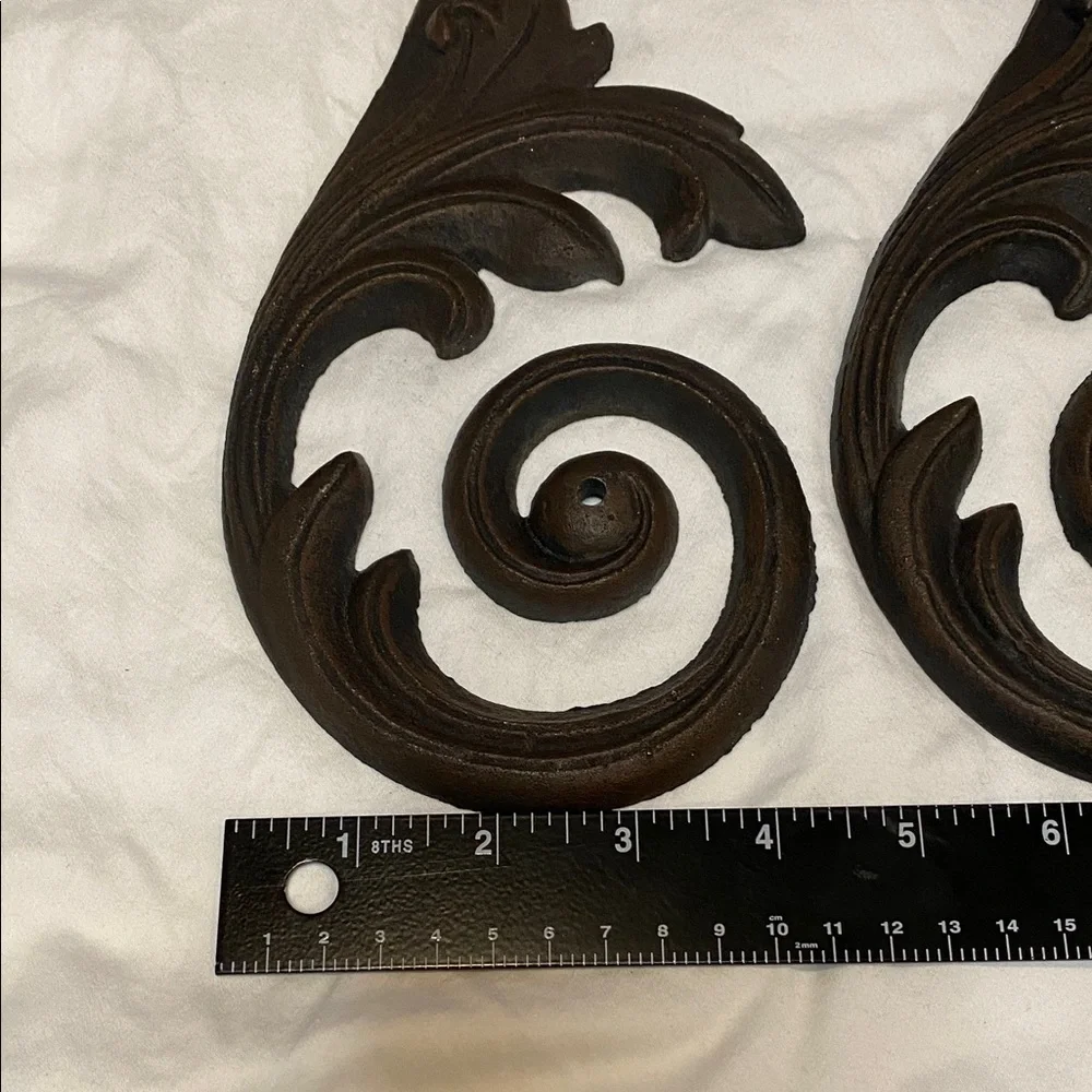 Set of 3 Vintage Dark Brown Swirl Cast Iron Wall Decor Set. Each one 1.6 lbs.